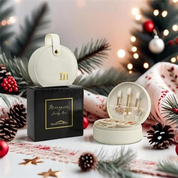 Travel Jewelry Case Half Moon Clutch Personalized Gold Monogram Accessory Box - Picture 2 of 8